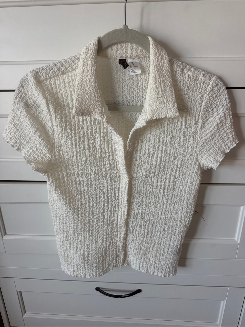 H&M Cream Textured Short-Sleeve Button-Down Shirt